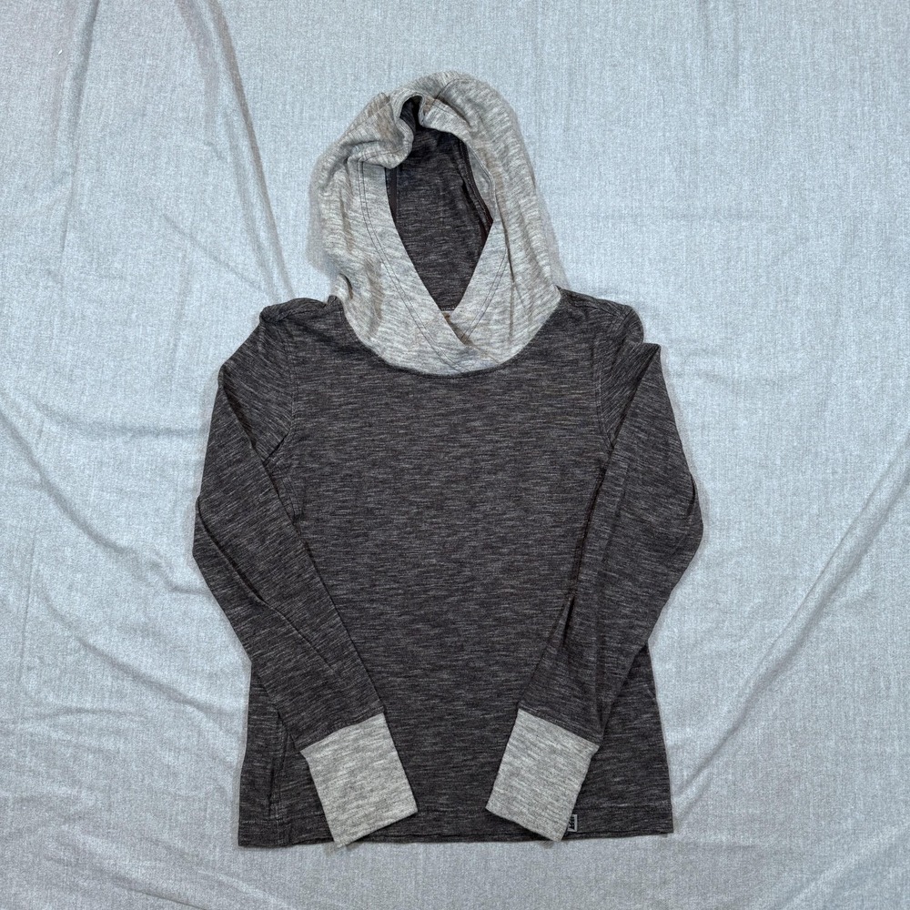 REI Hooded Pullover Womens Small Gray Black Stretch Thumbholes Zip Pocket Hiking